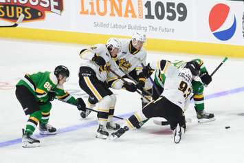 Sarnia Sting against London Knights on Friday, April 28, 2023. (Photo courtesy of 
Metcalfe Photography)