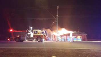 Fire crews respond to Rooster's Farm Market in Harrow, February 18, 2016. (Listener submitted photo)
