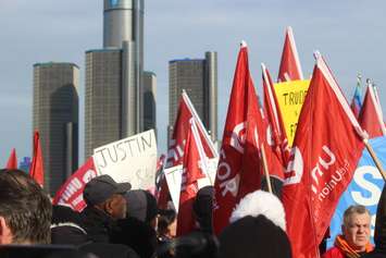 Part of the large crowd at Dieppe Gardens for the Unifor rally in support of GM Oshawa workers, January 11, 2019. Photo by Mark Brown/Blackburn News.