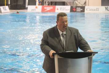 Gordon Orr, president and CEO of TWEPI, announces the FINA Grand Prix will come to the Windsor International Aquatic and Training Centre in 2020 and 2021 at a media event, May 23, 2019. Photo by Mark Brown/Blackburn News.