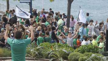 Students celebrate Franco-Ontarian Flag Day at the Seaway Parkette in Sarnia. September 25, 2019. (BlackburnNews photo by Colin Gowdy)