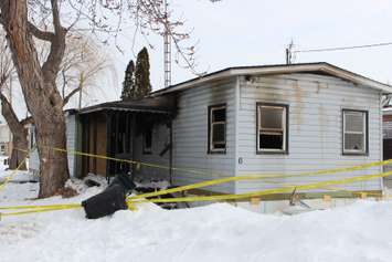A fire at a mobile home on Marlin Crt. is under investigation.  February 17, 2015.  (Photo by Roy Kang.)