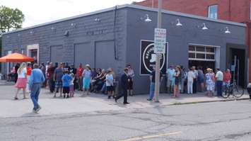 Federal NDP leader Tom Mulcair discusses tax rate cuts for small Canadian businesses at Refined Fool Brewery in Sarnia July 23, 2015 (BlackburnNews.com Photo by Briana Carnegie)