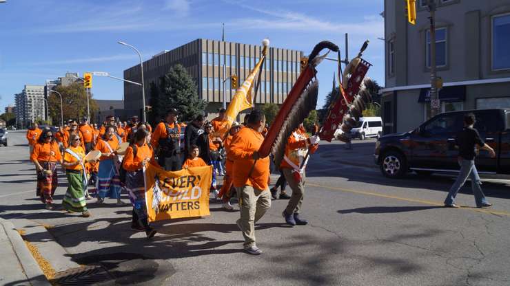 Truth and Reconciliation March held in downtown Sarnia. October 1, 2025. (Photo by Natalia Vega)