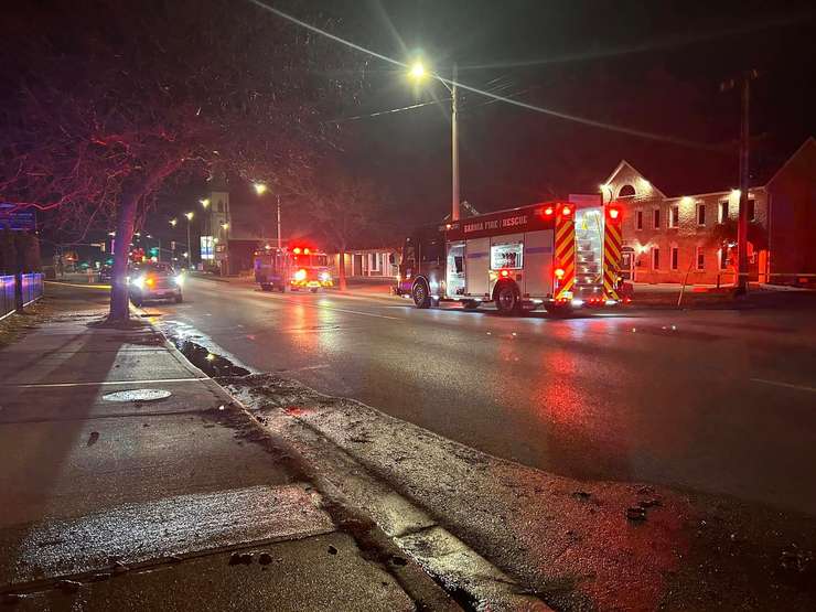 Downtown fire February 21, 2024. Photo courtesy of Sarnia Firefighters via Facebook. 