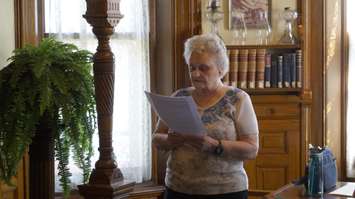 Former Charlotte's Task Force Chair Rosanne Orcutt speaks at a plaque dedication at Petrolia's Charlotte Eleanor Englehart Hospital [CEEH]. May 31, 2023 Photo by Melanie Irwin.