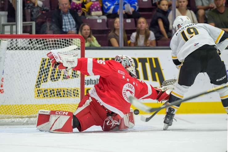 Sarnia Sting vs the Soo Greyhounds, October 6, 2024. Photo by Metcalfe Photography. 