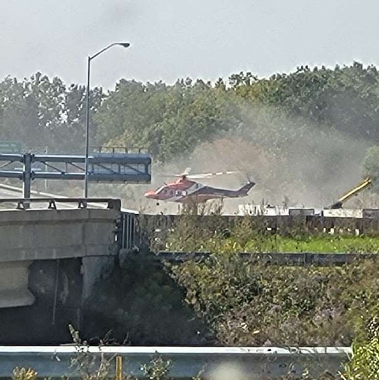 Air ambulance arrives at scene of Hwy. 402 collision. October 2, 2023. (submitted photo)