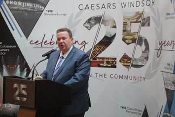 Gordon Orr, CEO of Tourism Windsor Essex Pelee Island, speaks at the 25th-anniversary kickoff at Caesars Windsor Cosmos Lounge, May 14, 2019. Photo by Mark Brown/Blackburn News.