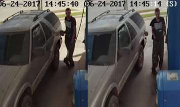 Police are asking for the public's help in locating this man following a gas theft at the Mac's Convenience gas station at 22537 Adelaide Rd. in Mount Brydges, June 24, 2017. (Photo courtesy of the Strathroy Caradoc Police Service)