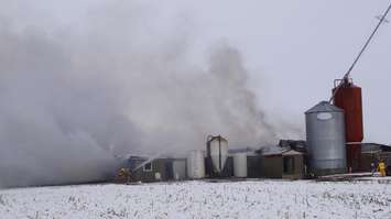 Livestock Barn Fire on Confederation Line in Plympton-Wyoming Jan 31, 2017. BlackburnNews.com photo by Melanie Irwin.