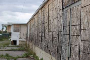 Boarded up windows and doors at the back of the Windsor Raceway May 12, 2015.  (Photo by Adelle Loiselle)