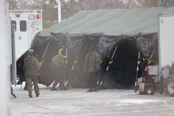 Upwards of 100 emergency personnel practice various training exercises at the old GM plant in Windsor on February 24, 2015. (Photo by Jason Viau)