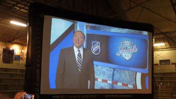 NHL Commissioner Gary Bettman announces the winner of Kraft Hockeyville 2015 (Photo by Jake Kislinsky)