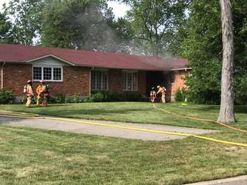 Fire at a Devonshire Rd. home June 26/18. (BlackburnNews.com photo by Sue Storr)