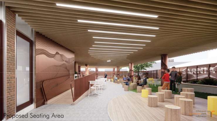 Sarnia Library proposed outdoor seating area. Image courtesy of Tillmann Ruth Robinson Architects via. Sarnia council agenda.