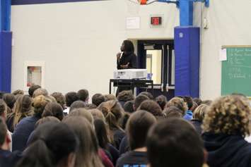 Recording artist and motivational speaker Emmanuel Jal visits Ursuline College in Chatham on November 26, 2015. (Photo by Ricardo Veneza)