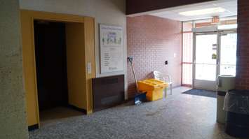 Automatic door opener has been installed at the Lochiel Kiwanis Community Centre. Door leads to elevator, also pictured. (BlackburnNews.com Photo by Briana Carnegie)