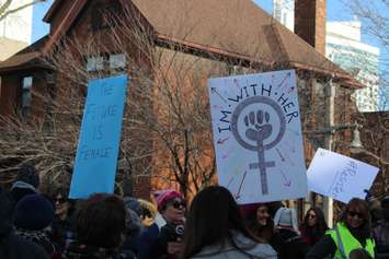 Signs at the Women's March in Windsor January 20, 2018. (Photo by Adelle Loiselle)