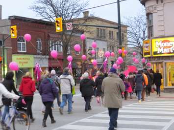 Roughly 100 people marched from Dundas St. to Rectory St. on November 27, 2017, in memory of Josie Glenn who was found murdered the previous month. (Photo by Miranda Chant, Blackburn News) 