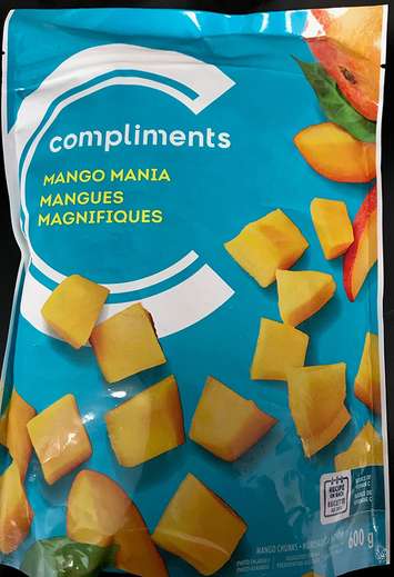 A frozen mango product part of a food recall.  (Photo by the Canadian Food Inspection Agency)