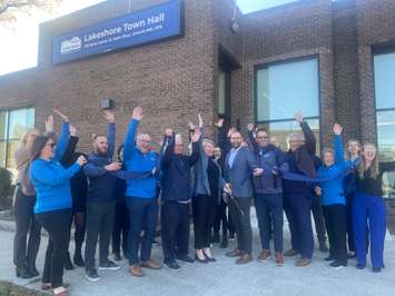 Lakeshore municipal staff celebrate the grand re-opening of town hall, October 28, 2025. (Photo by Maureen Revait) 