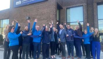 Lakeshore municipal staff celebrate the grand re-opening of town hall, October 28, 2025. (Photo by Maureen Revait) 