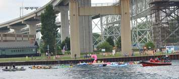 There was even a mock-up of the Titanic at the St. Clair River Float Down Aug. 18, 2018 (BlackburnNews.com photo by Dave Dentinger)