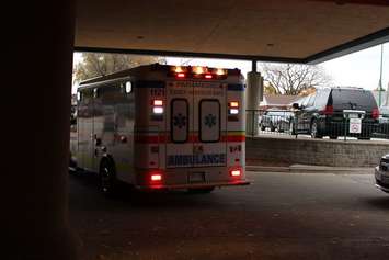 Ambulance backing into the Emergency Department at Windsor Regional Hospital- Met Campus. (Photo by Maureen Revait) 