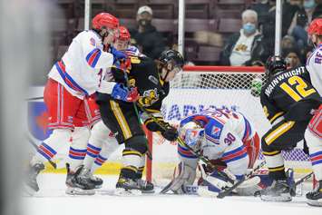 Kitchener Rangers at Sarnia Sting, March 6, 2022.   (Metcalfe Photography)