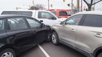 Five car pile-up on London Rd. at Lambton Mall Rd. April 28, 2016 (BlackburnNews.com Photo by Briana Carnegie)