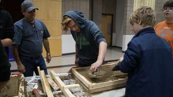Students at St. Matthew's Catholic School in Sarnia taking part in a skilled trades workshop put on by LiUNA Local 1089. October 30, 2019. (BlackburnNews.com photo by Colin Gowdy) 