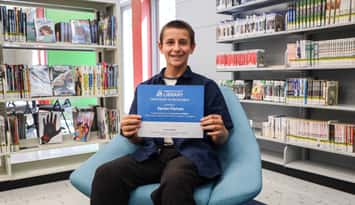 International Code Contest Winner, Declan Fleman,12, at Sarnia Library (Photo courtesy of Lambton County Library)