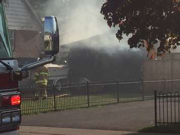 Firefighters respond to a garage fire on Indian Rd. in Sarnia, May 26, 2016. (Photo courtesy of Aaron Zimmer)
