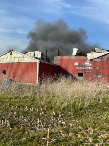Fire crews respond to the scene of a blaze on Union Line near Dresden. April 27, 2021. (Photo courtesy of Chatham-Kent Fire and Emergency Services via Twitter)