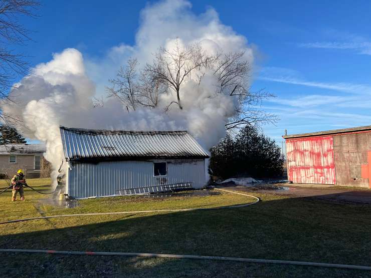 The scene of a fire on Communication Road in Blenheim. February 6, 2024. (Photo courtesy of Chatham-Kent Fire and Emergency Services)