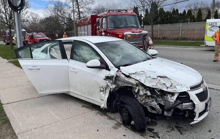 Vehicle two Cheapside and Campus Drive crash, April 20, 2024 (Image courtesy of the London Fire Department)