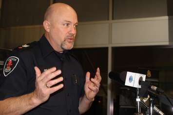 Sgt. Matt D'Asti with the Windsor Police Service briefs reporters after a deadly shooting in the city on December 23, 2015. (Photo by Ricardo Veneza)