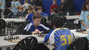 Students taking part in the St. Clair Catholic Chess Tournament at Holy Trinity in Sarnia. 18 April 2023. Photo by Sarnia News Today