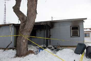 A fire at a mobile home on Marlin Crt. is under investigation.  February 17, 2015.  (Photo by Roy Kang.)