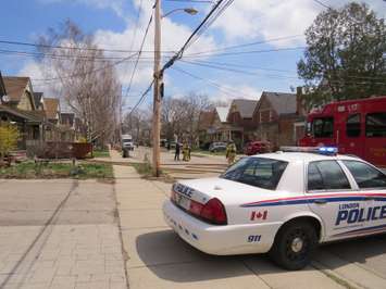 London police investigate after a suspected man-made explosive device was found at 820 Princess Ave., April 11, 2017. (Photo by Miranda Chant, Blackburn News)