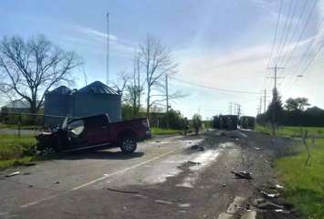 Two vehicle collision closed the Churchill Line and Oil Heritage Rd intersection Friday morning. May 12, 2017 (Photo courtesy of West Region OPP via Twitter)