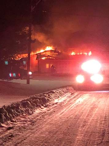 Fire at the Legion in Hepworth on January 21, 2022. (images courtesy of Kim Redden via Facebook)