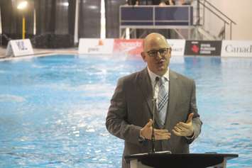 Windsor Mayor Drew Dilkens announces the FINA Grand Prix will come to the Windsor International Aquatic and Training Centre in 2020 and 2021 at a media event, May 23, 2019. Photo by Mark Brown/Blackburn News.