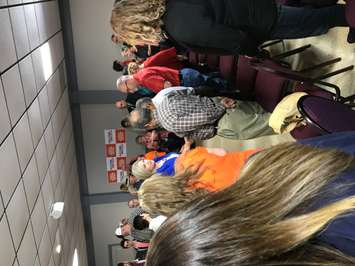 NDP leader Andrea Horwath at town hall meeting on health care at Dante Club May 14, 2018. BlackburnNews.com photo by Catriona Belet