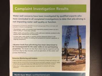 North Kent Wind told about 200 people that turbine pile driving is not disturbing sediments in their wells. Sept 21, 2017. (Photo by Paul Pedro)