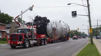 Large refinery vessel successfully makes right turn onto Exmouth from Murphy Rd. July 17, 2015 (BlackburnNews.com Photo by Briana Carnegie)