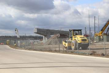 Construction site of the Gordie Howe International Bridge,  February 15, 2023. (Photo by Maureen Revait) 