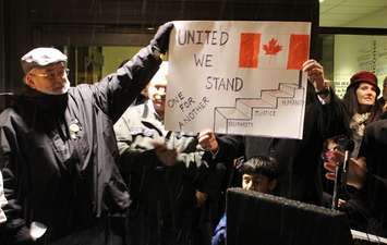 The vigil held outside of the Chatham-Kent Civic Centre to show solidarity on the Quebec City attack. February 1, 2017. (Photo by Natalia Vega)