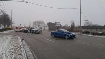 Two-vehicle collision right outside our Blackburn Radio Station. Dec 13, 2017. (Photo by Colin Gowdy)